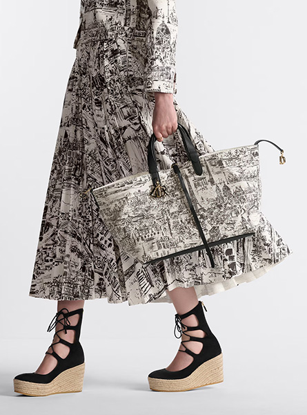 高仿迪奥包包 | A货Dior女包 2024年新款迪奥 奶白黑色印花 大号 Dior Toujours 手提袋