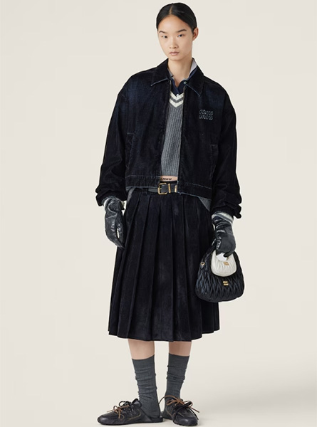 MIUMIU高仿女装 | 缪缪A货服装  2024年MIUMIU新款 黑色植绒钱布雷短夹克